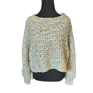 Chic Light Blue Speckled Fuzzy Pullover Cropped Knit Sweater She + Sky, Size S
